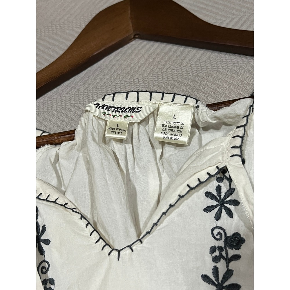 Tantrums Ivory Cotton Embroidered Tunic Blouse Womens Large Beach Coastal Boho - Picture 4 of 6